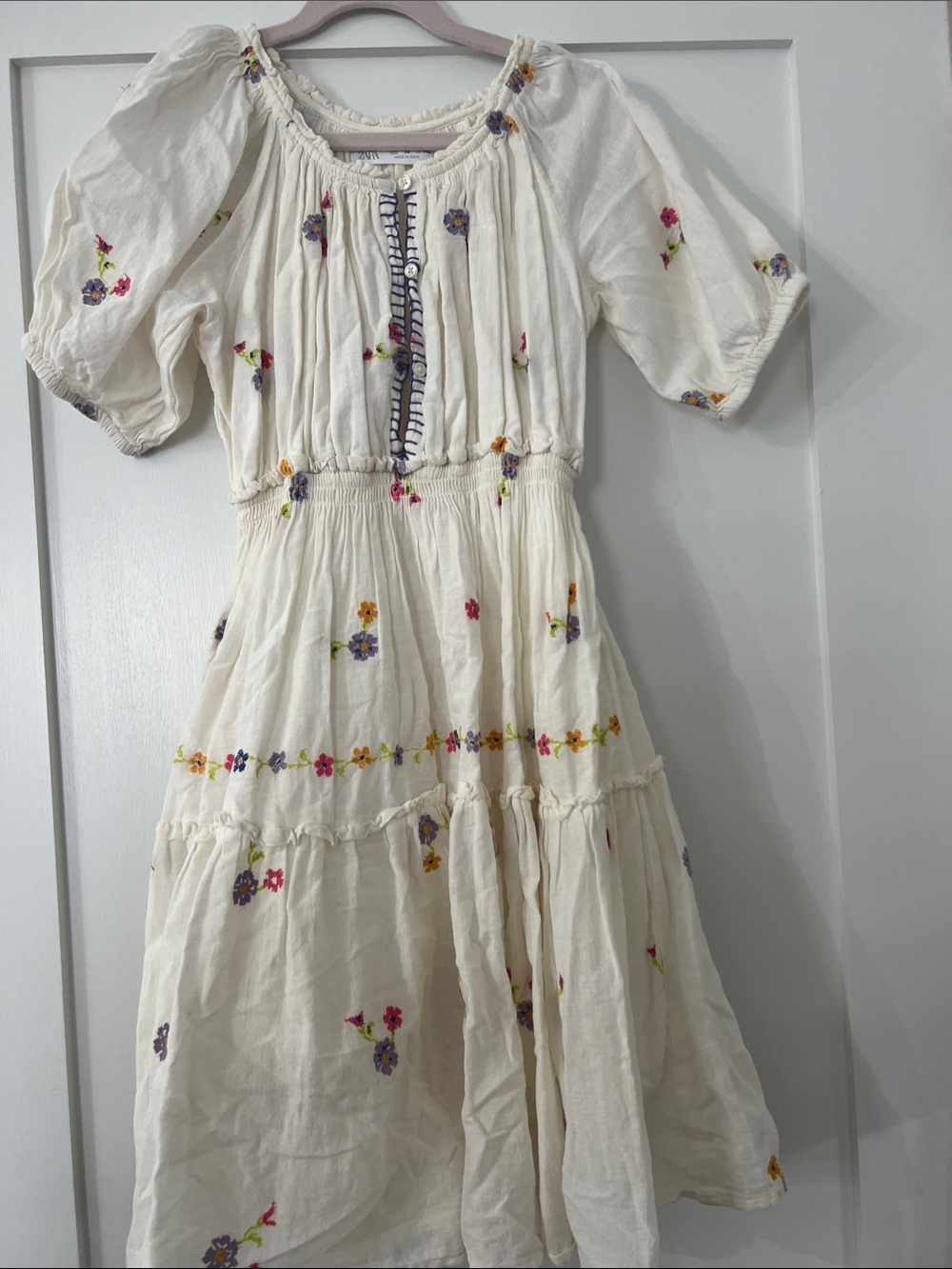 Zara Cream Floral Embroidered Boho Dress